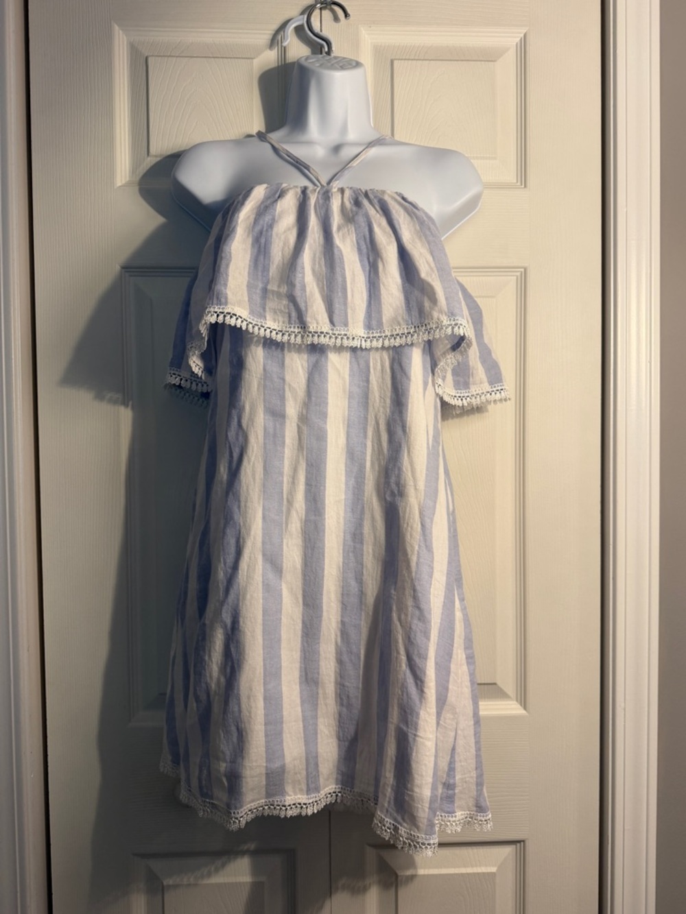 English Factory striped off-shoulder mini dress size small blue and white